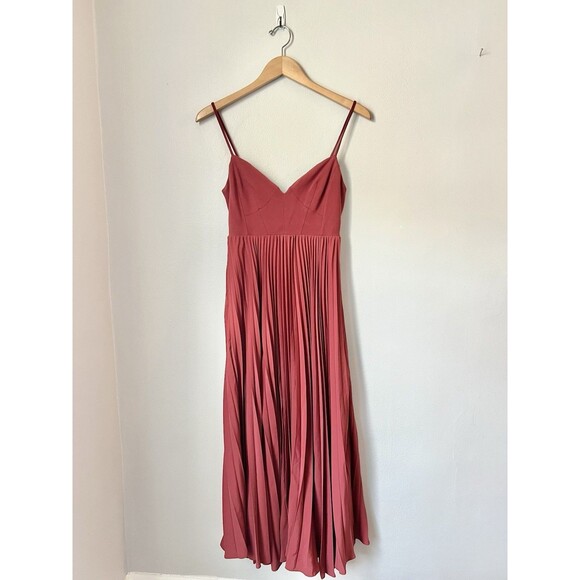 Anthro Midi Dress Pleated Chiffon Rust Orange Sweetheart Bodice XS 4/6 Chic Prom - Picture 2 of 14